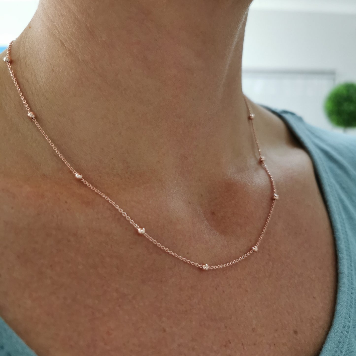 Dainty Silver Beaded Necklace