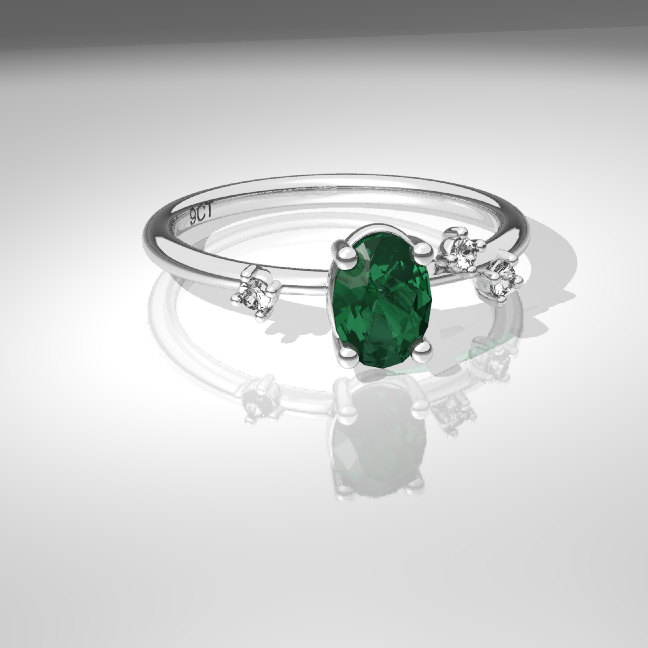 Gold Lab Emerald & Diamond Ring