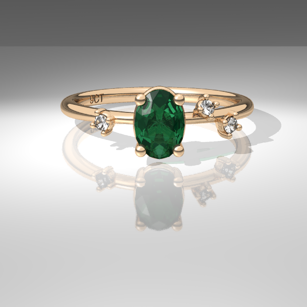 Gold Lab Emerald & Diamond Ring