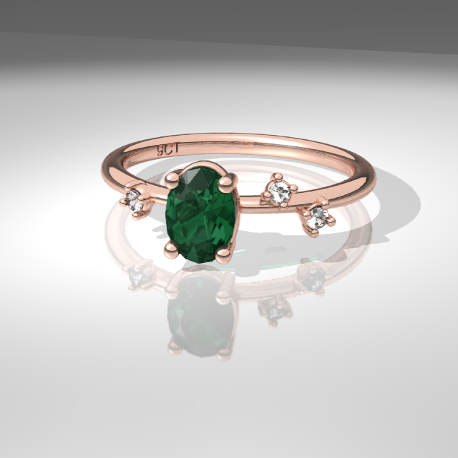 Gold Lab Emerald & Diamond Ring