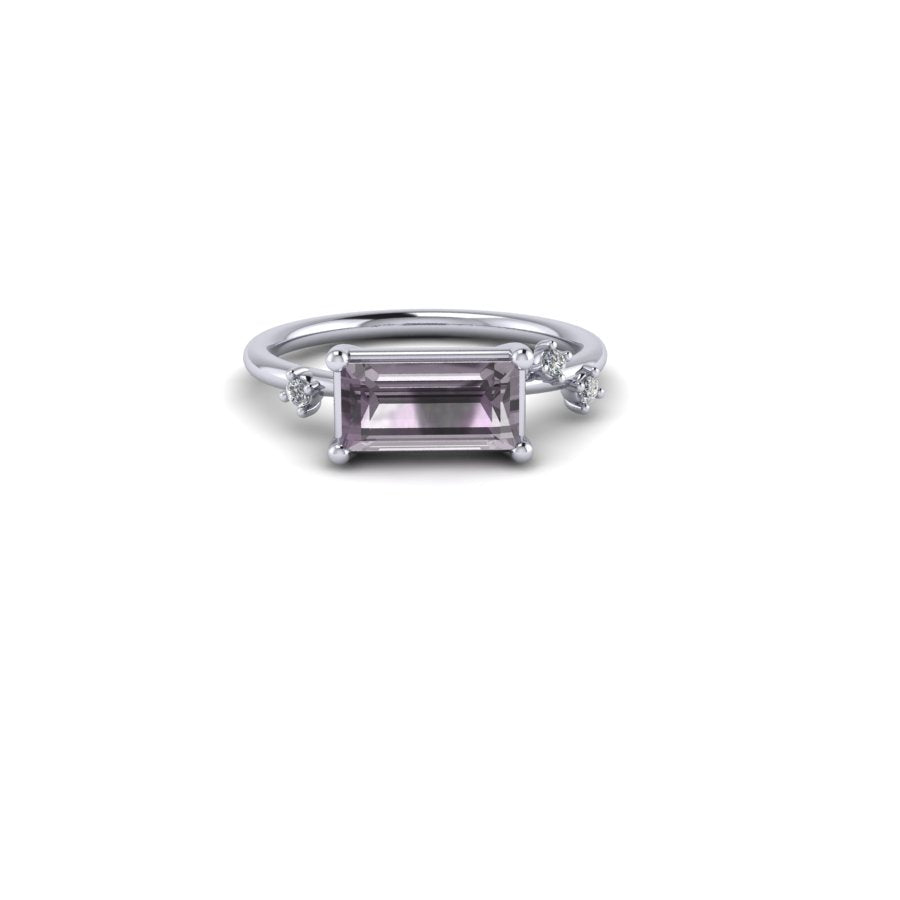Glisten Lilac Baguette Amethyst & Gold Diamond Ring