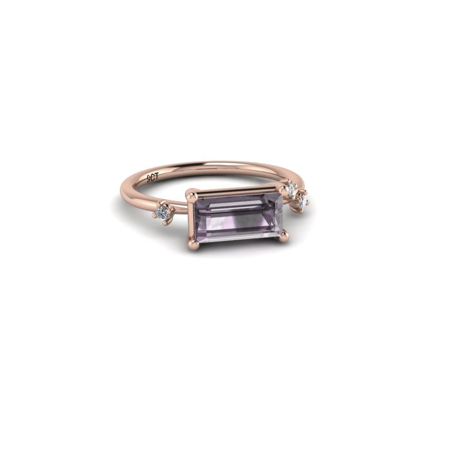 Glisten Lilac Baguette Amethyst & Gold Diamond Ring