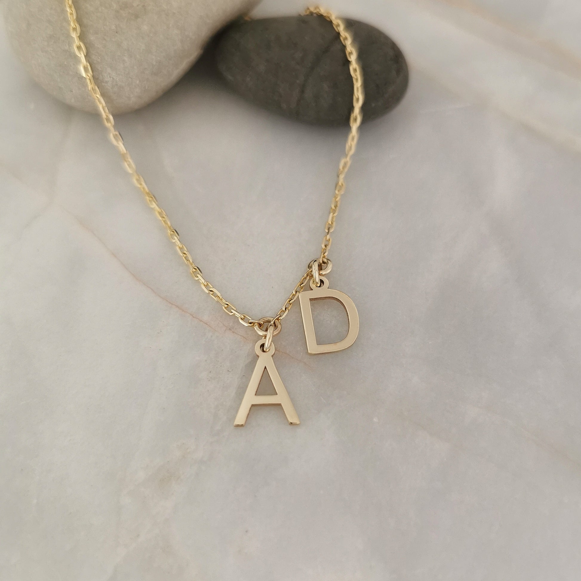 9ct Gold Initial Necklace with Two Initials Charms Attached