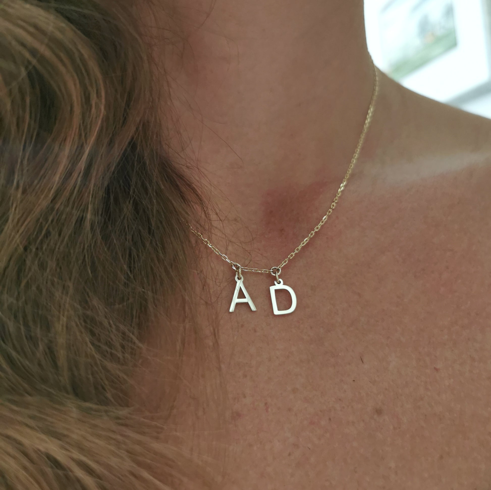40cm 9ct Yellow Gold Initial Charm Necklace, including two gold initials.