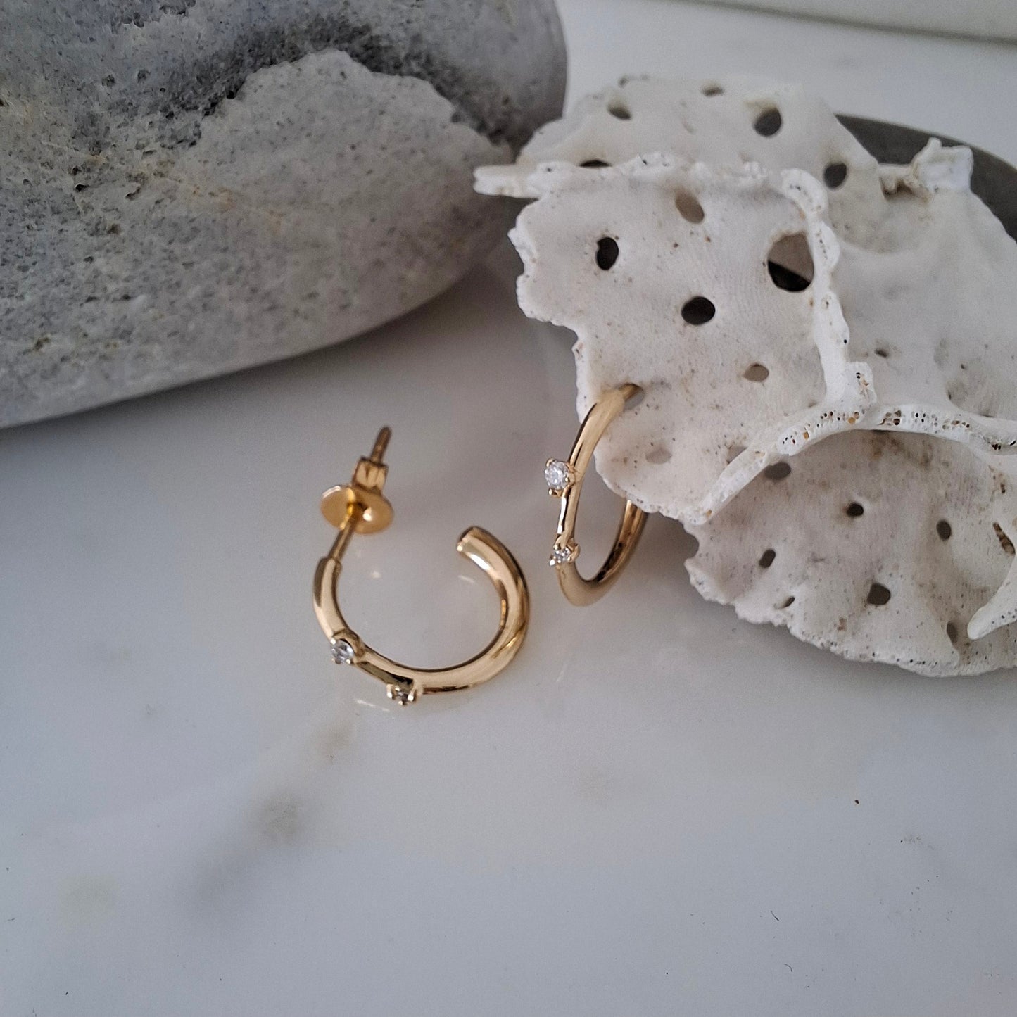 Unique 9ct Gold and Diamond Hoops
