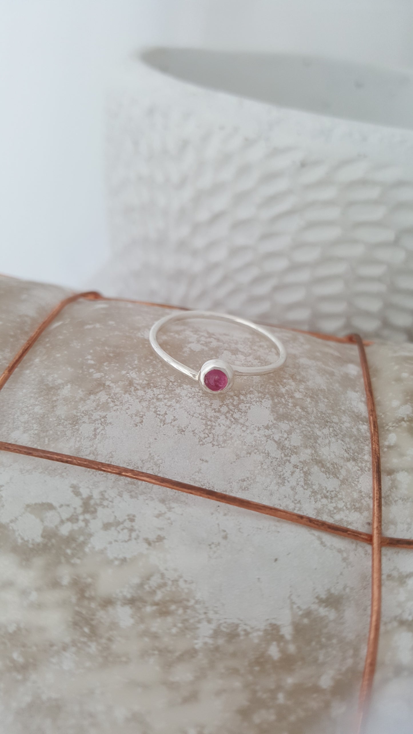 Fine Silver Pink Tourmaline Cabochon Stack Ring