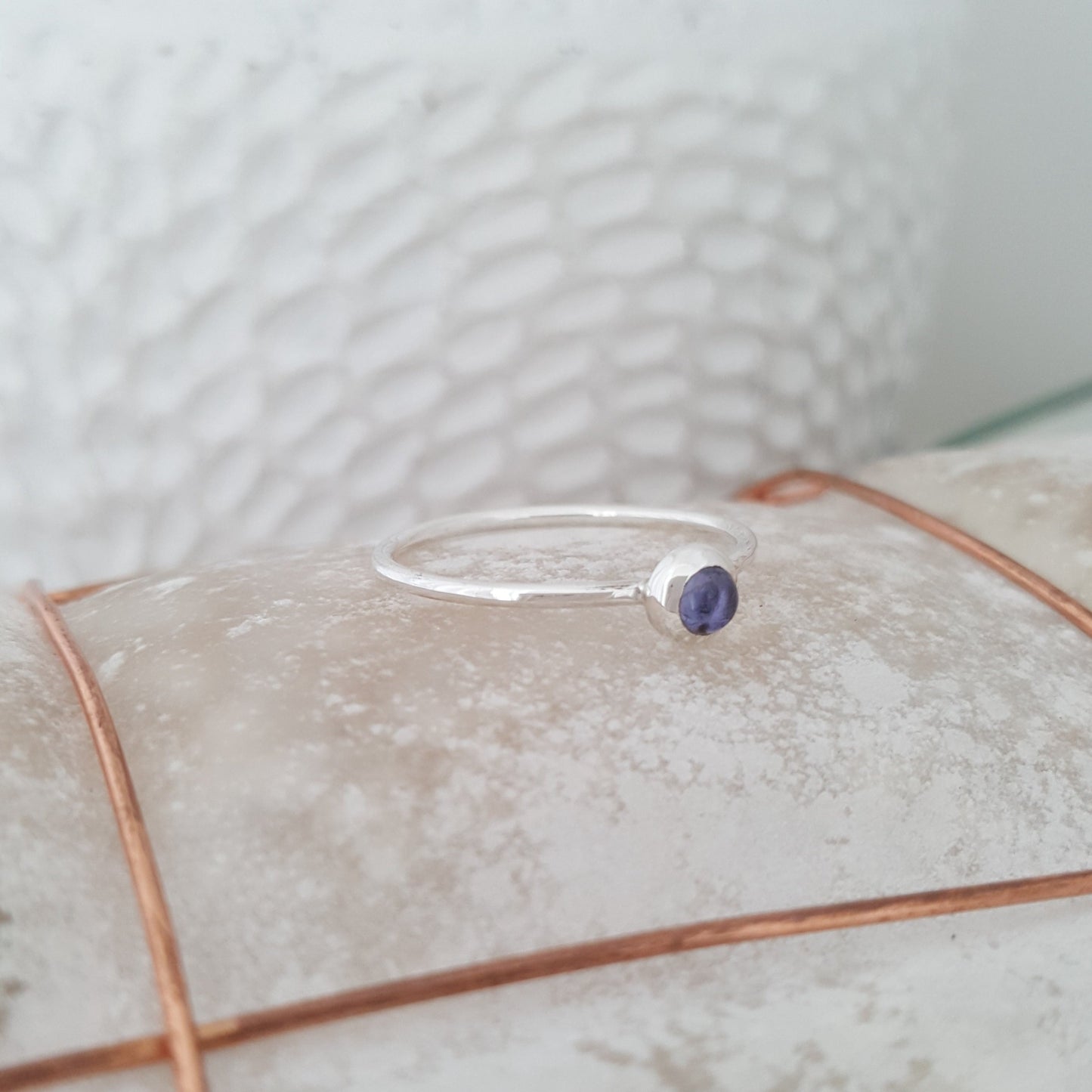 Fine Silver Cabochon Iolite Stack Ring