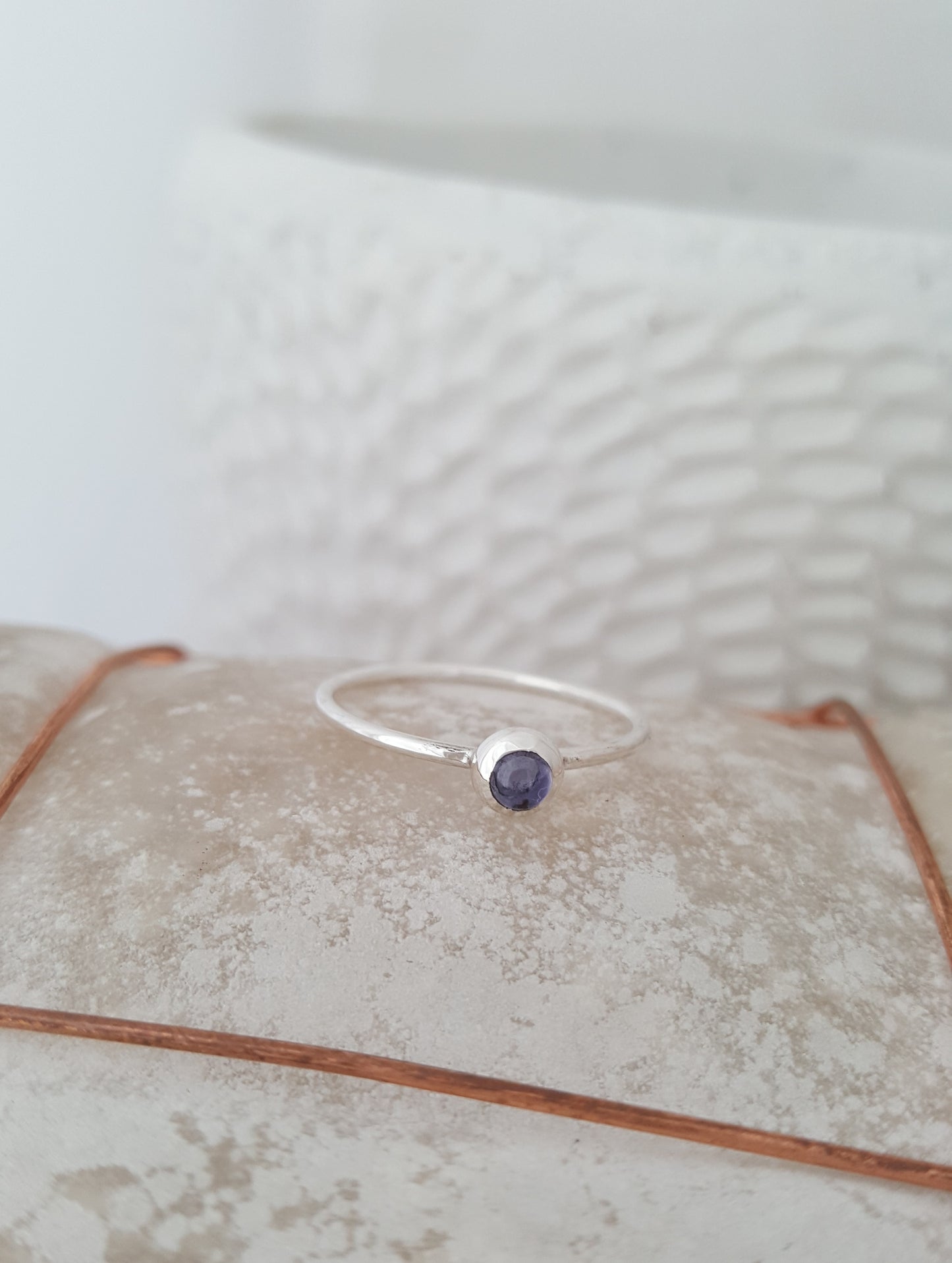 Fine Silver Cabochon Iolite Stack Ring