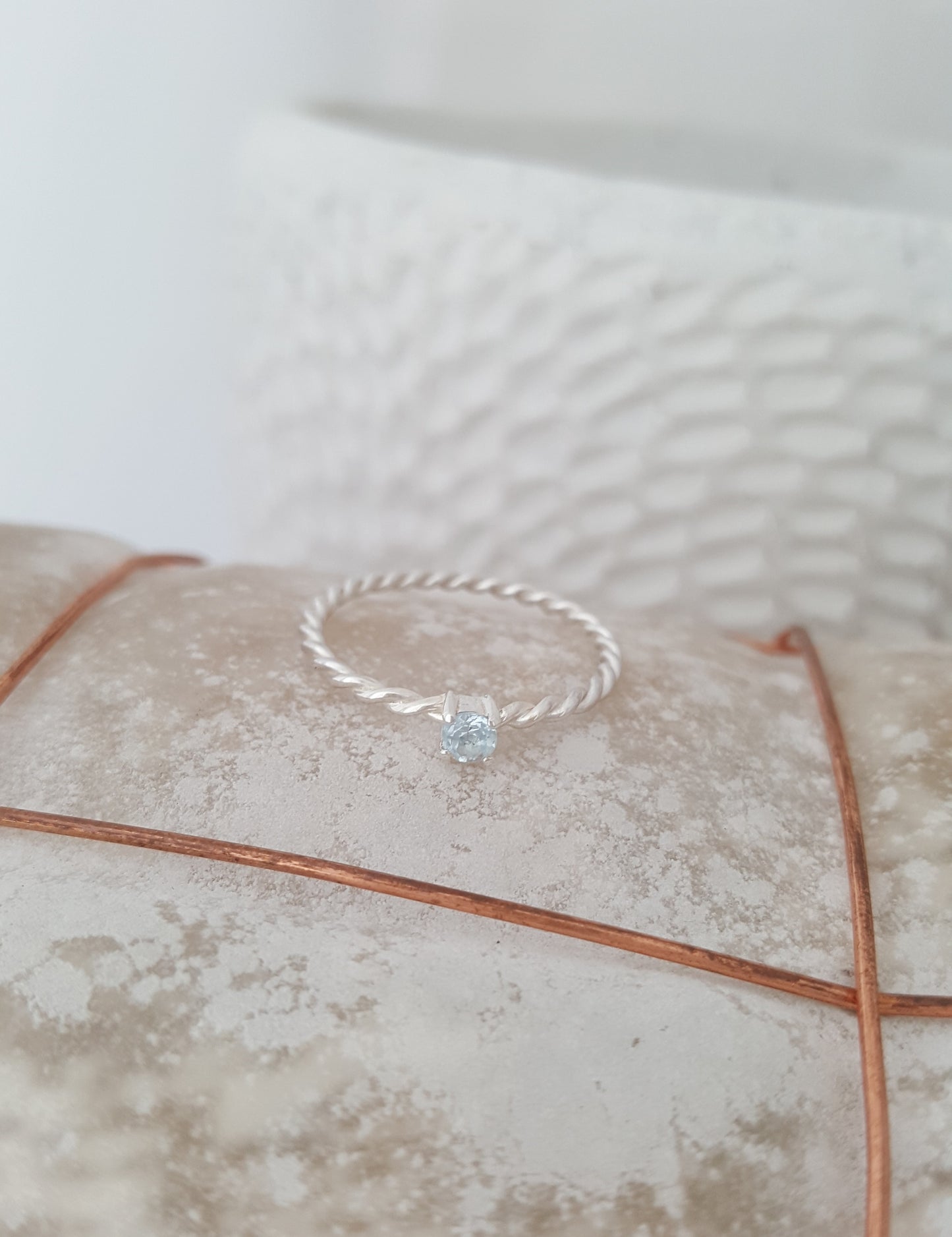 Fine Sky Blue Topaz Stack Ring with Braided Band