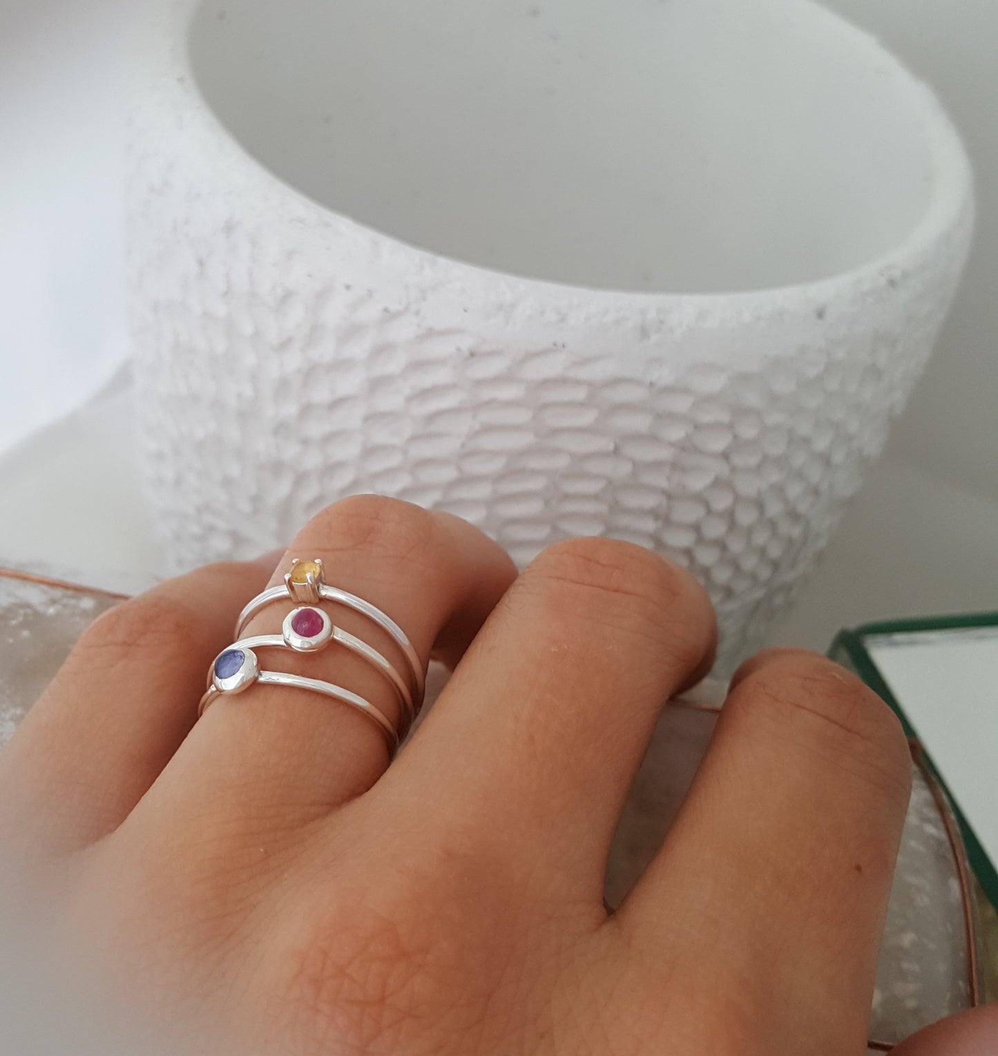Fine Silver Pink Tourmaline Cabochon Stack Ring