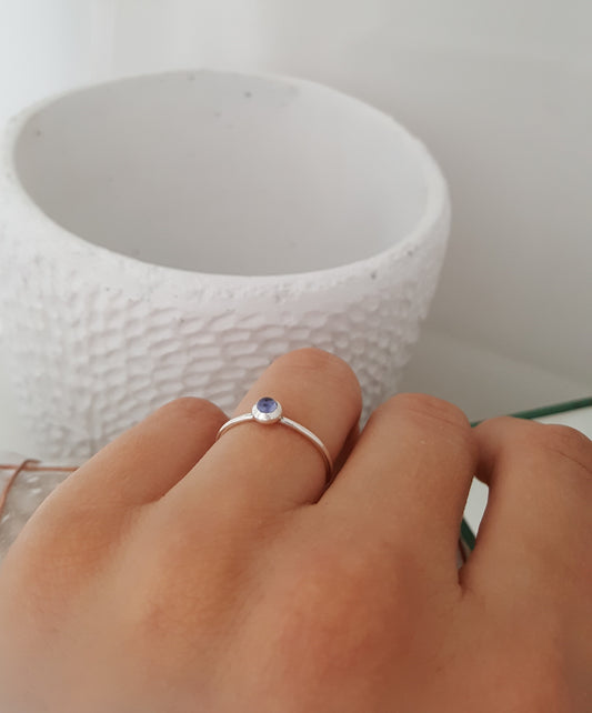 Fine Silver Cabochon Iolite Stack Ring