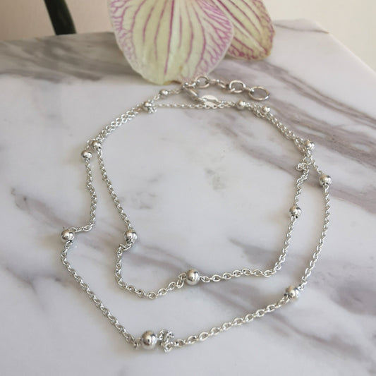 Dainty Duo - Silver Beaded Chain & Anklet