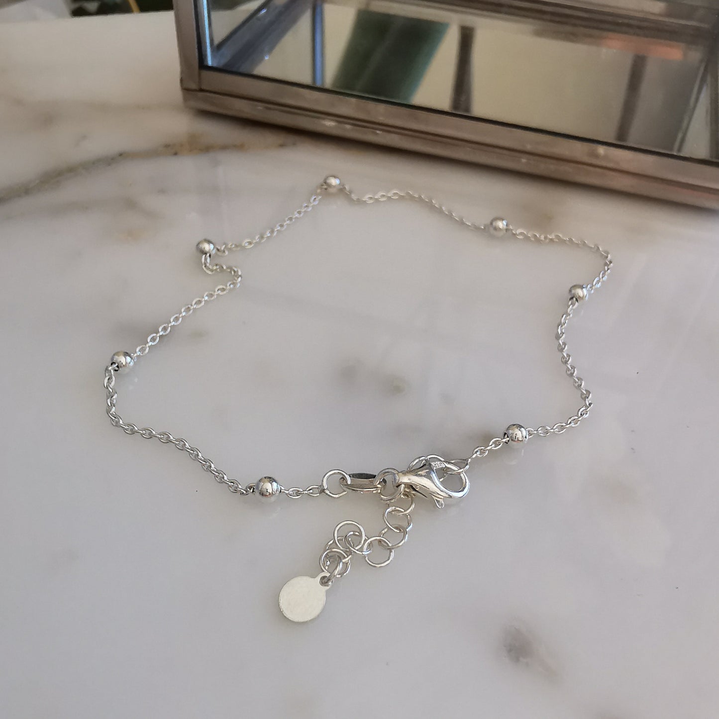Dainty Silver Beaded Anklet