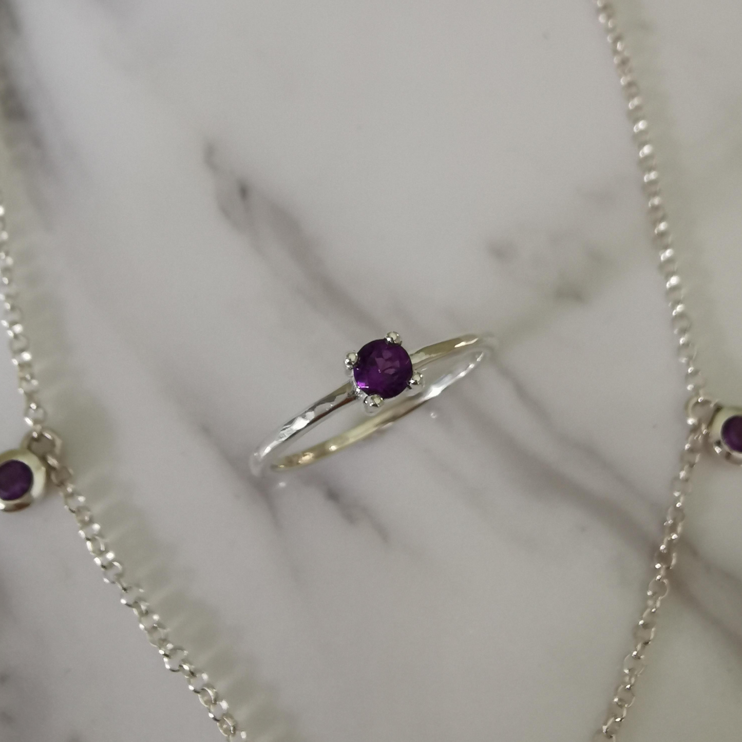 Fine Textured Silver Amethyst Stack Ring