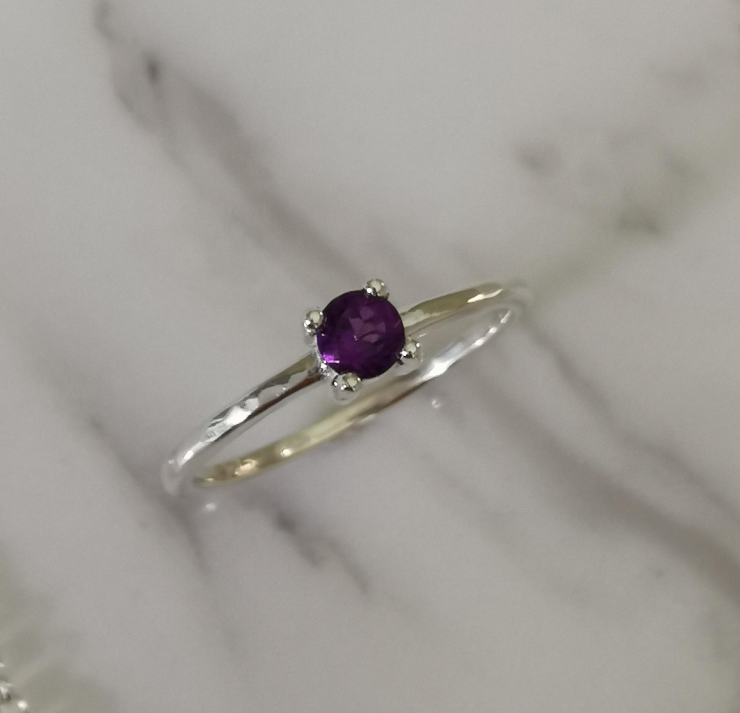 Fine Textured Silver Amethyst Stack Ring