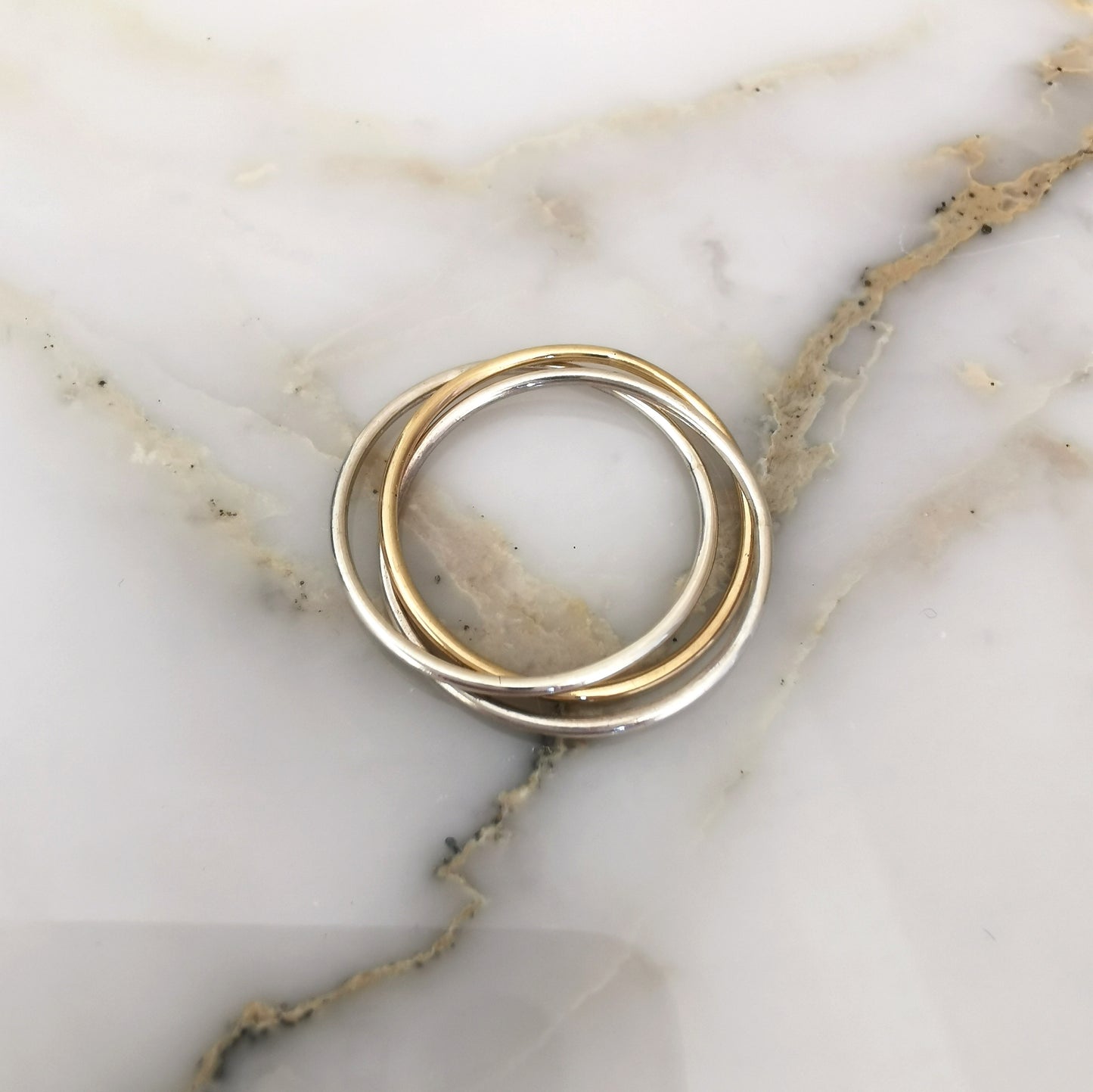 Russian Ring with 2 Silver Bands and 1 9ct Yellow Gold Band