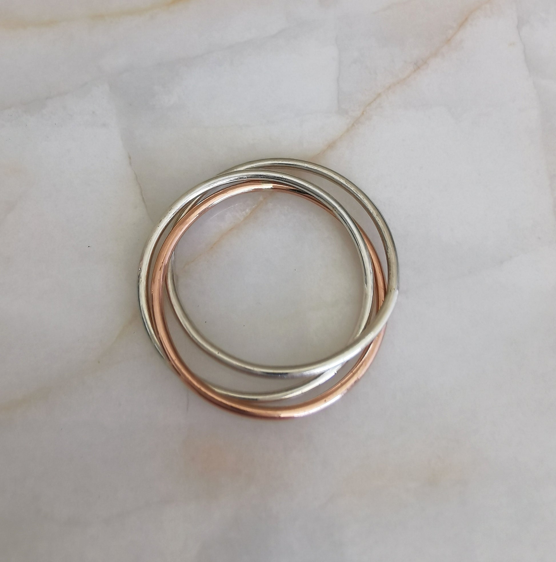 Russian Ring with 2 Silver Bands and 1 9ct Rose Gold Band