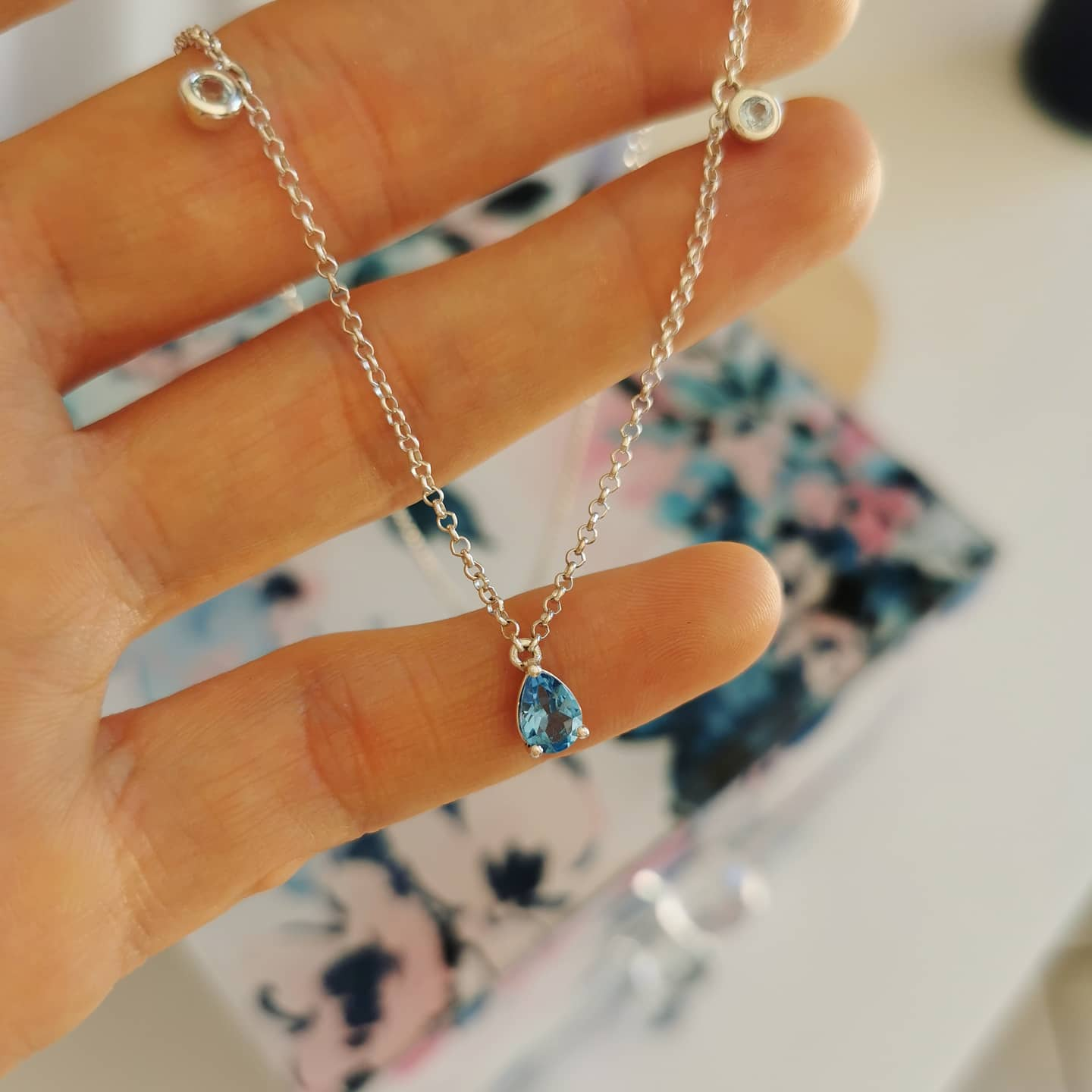 Delicate Blue Topaz Silver Necklace