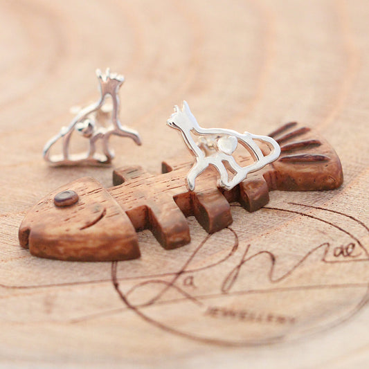 Curious Kitty Cat Sterling Silver Studs